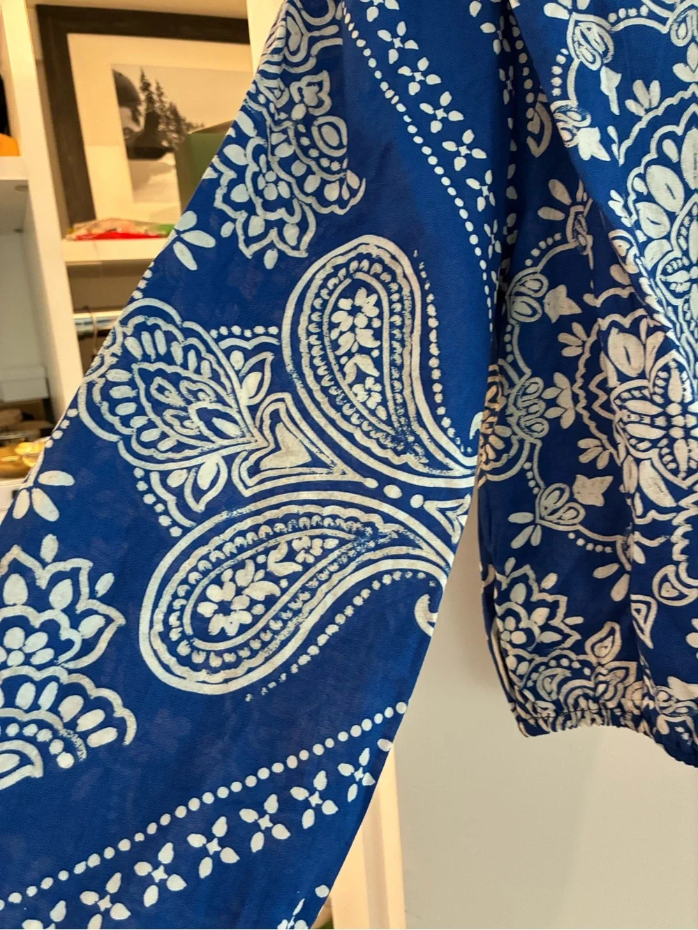 H&M Royal Blue Paisley-Print Long Sleeve Blouse - Picture 2 of 4